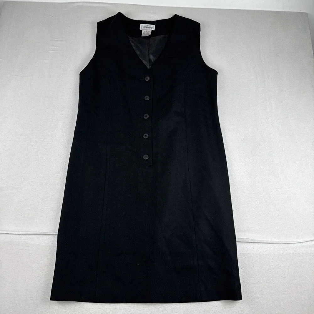Worthington Womens Black Wool Buttoned Sleeveless Jumper Shift Dress Size 14